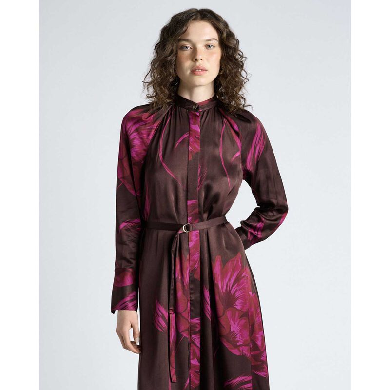 Cue Chocolate Oversized Floral Belted Midi Dress image number 3